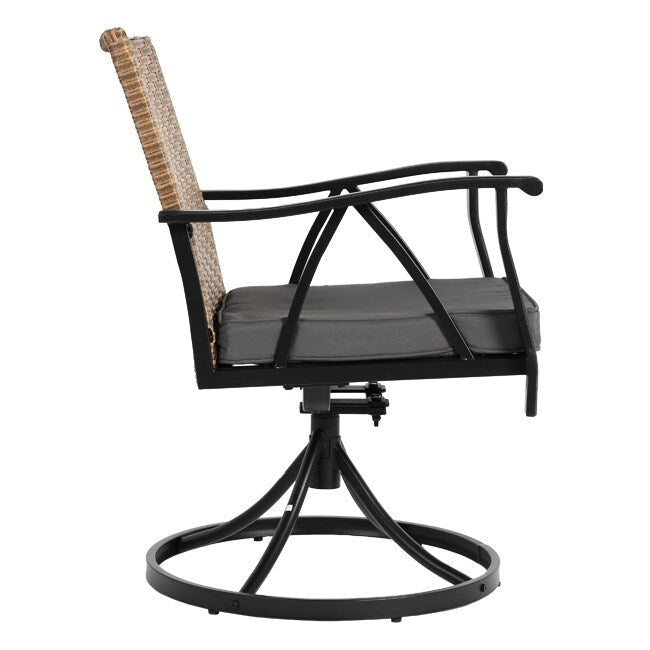 7-Piece Wicker Patio Set - Includes 2 swivel rockers, 4 chairs (all with removable cushions), and a table.