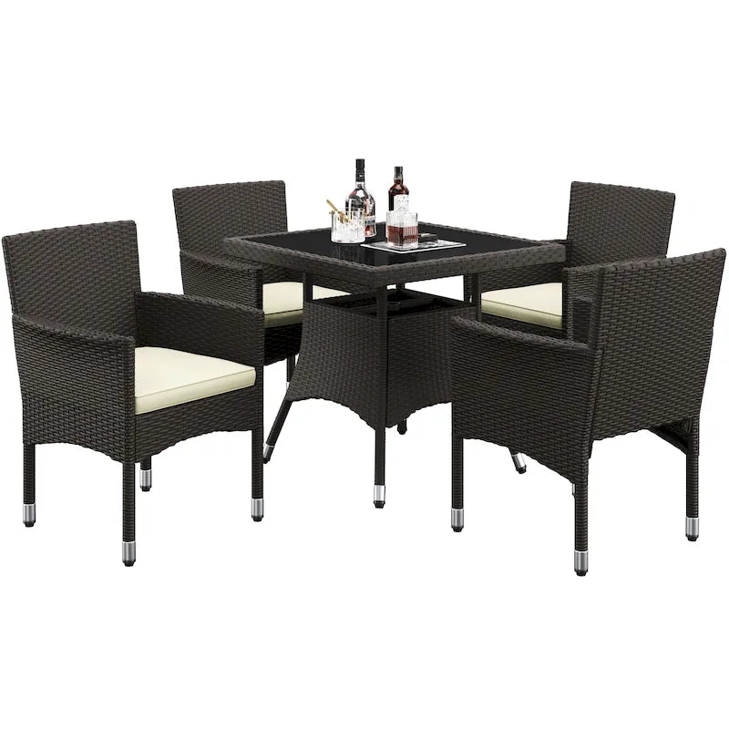 Yaheetech 5-Piece Indoor& Outdoor HDPE Rattan Dining Set with Cushions for Patio, Garden, Backyard - N/A