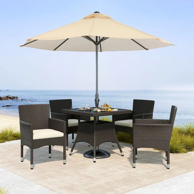 Yaheetech 5-Piece Indoor& Outdoor HDPE Rattan Dining Set with Cushions for Patio, Garden, Backyard - N/A