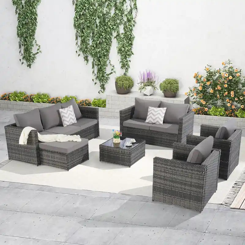 6PCS Rattan Convrtsation Set With Glass Table