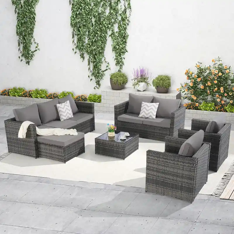 6PCS Rattan Convrtsation Set With Glass Table
