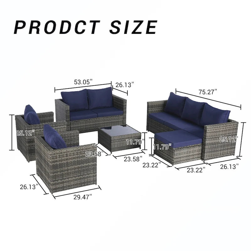 6PCS Rattan Convrtsation Set With Glass Table