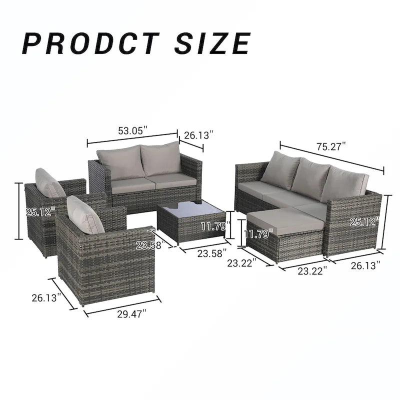 6PCS Rattan Convrtsation Set With Glass Table