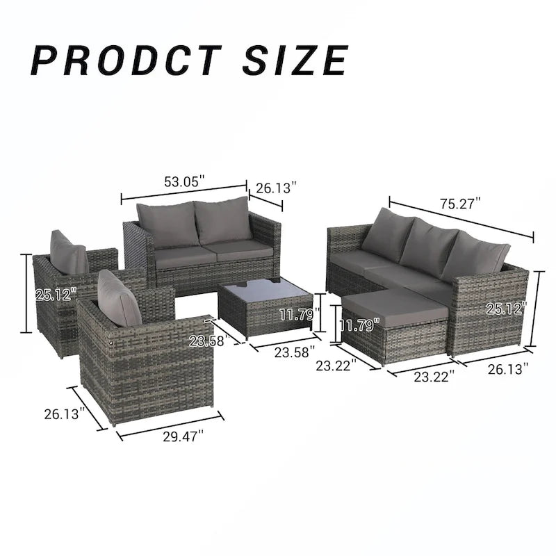 6PCS Rattan Convrtsation Set With Glass Table