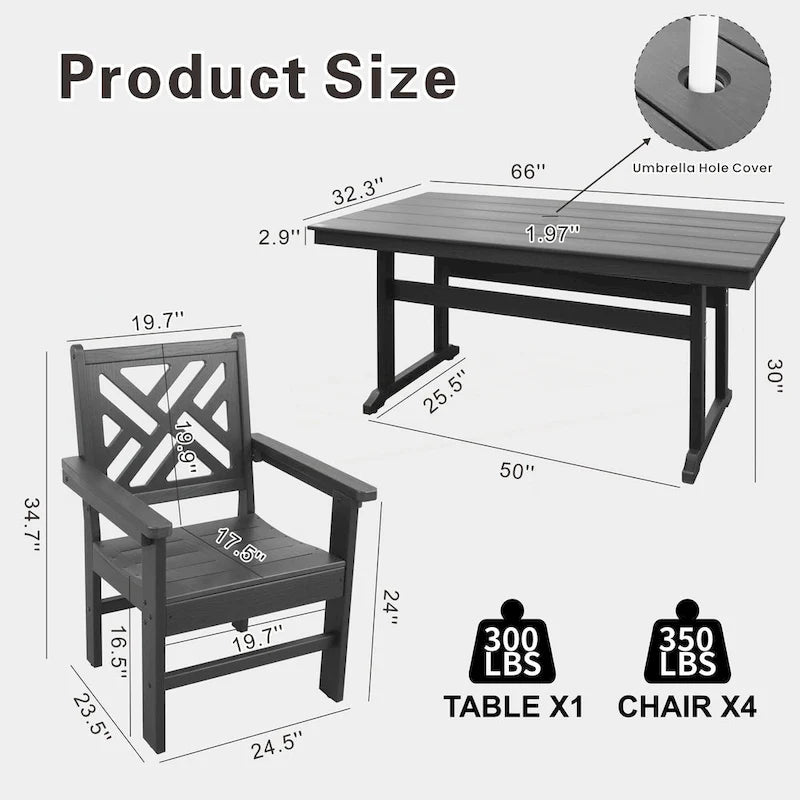 5 Piece HDPE Patio Outdoor Furniture Set for 4