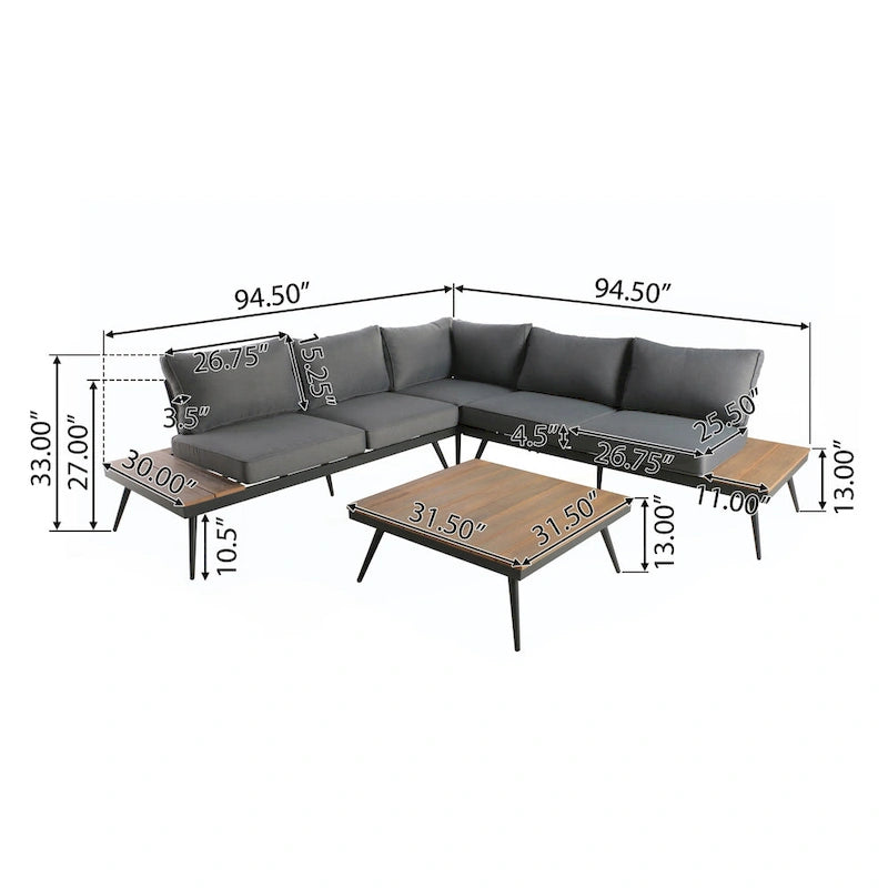 Outdoor V-Shaped 4-Piece Alum Patio Sofa Set
