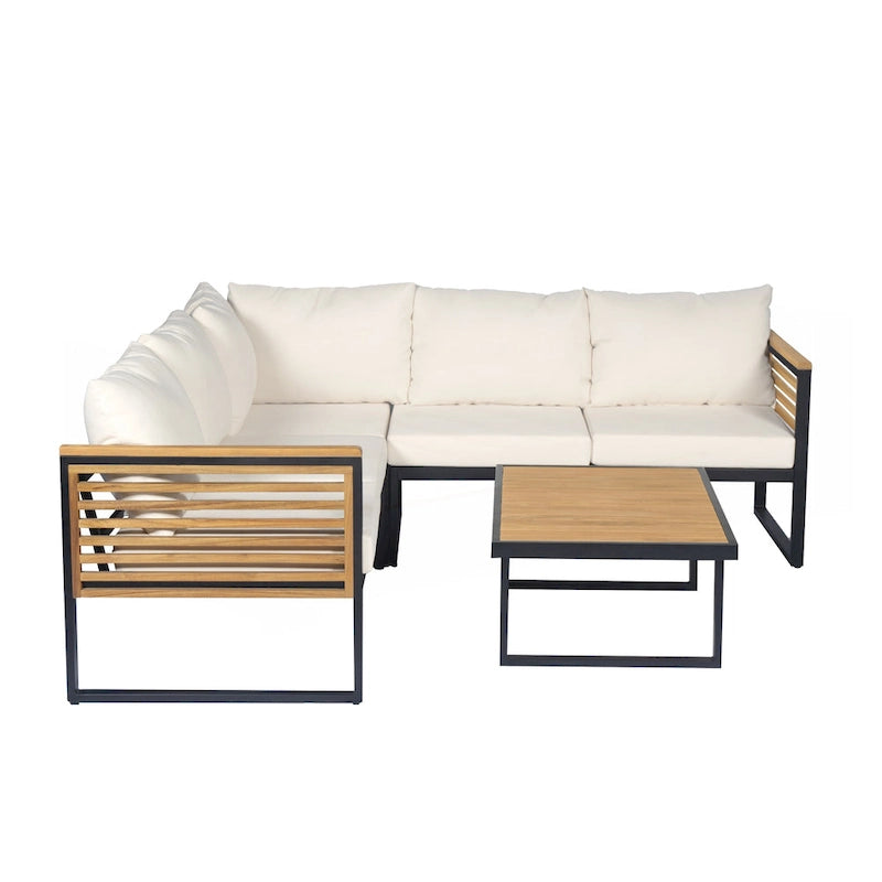 Outdoor 4-piece Acacia Wood and Metal Patio Sofa Corner Set