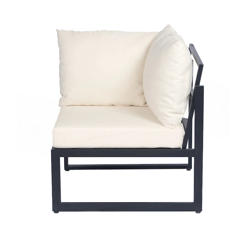Outdoor 4-piece Acacia Wood and Metal Patio Sofa Corner Set