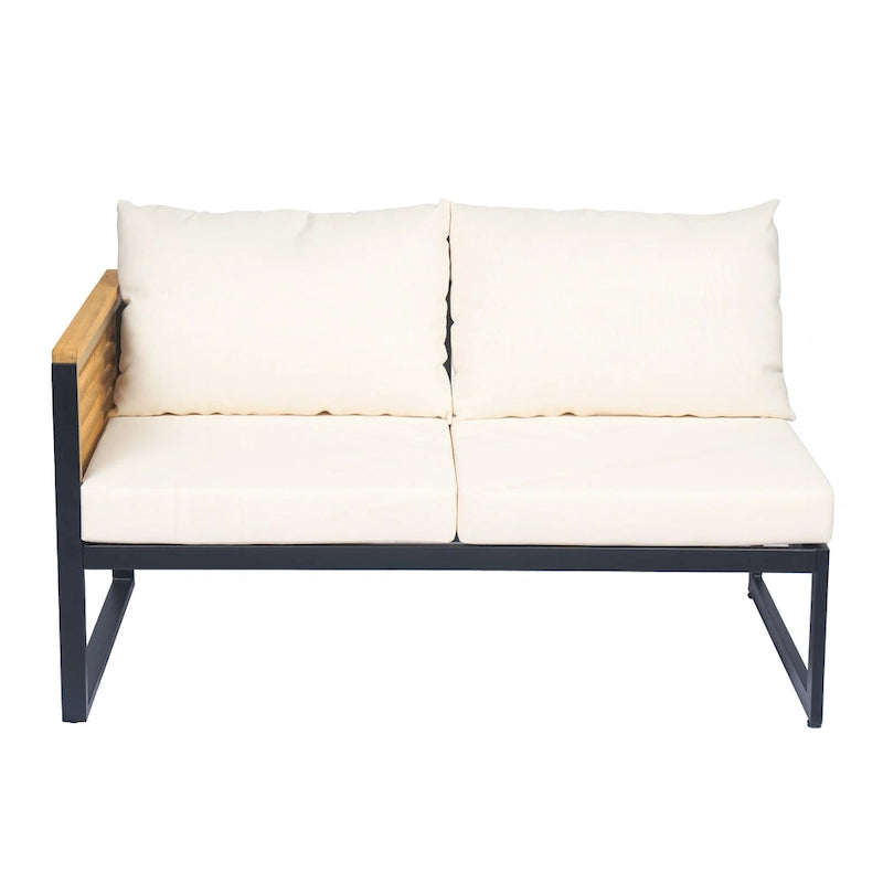 Outdoor 4-piece Acacia Wood and Metal Patio Sofa Corner Set