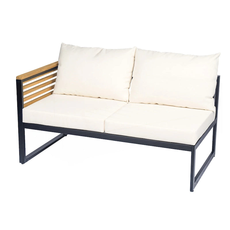 Outdoor 4-piece Acacia Wood and Metal Patio Sofa Corner Set
