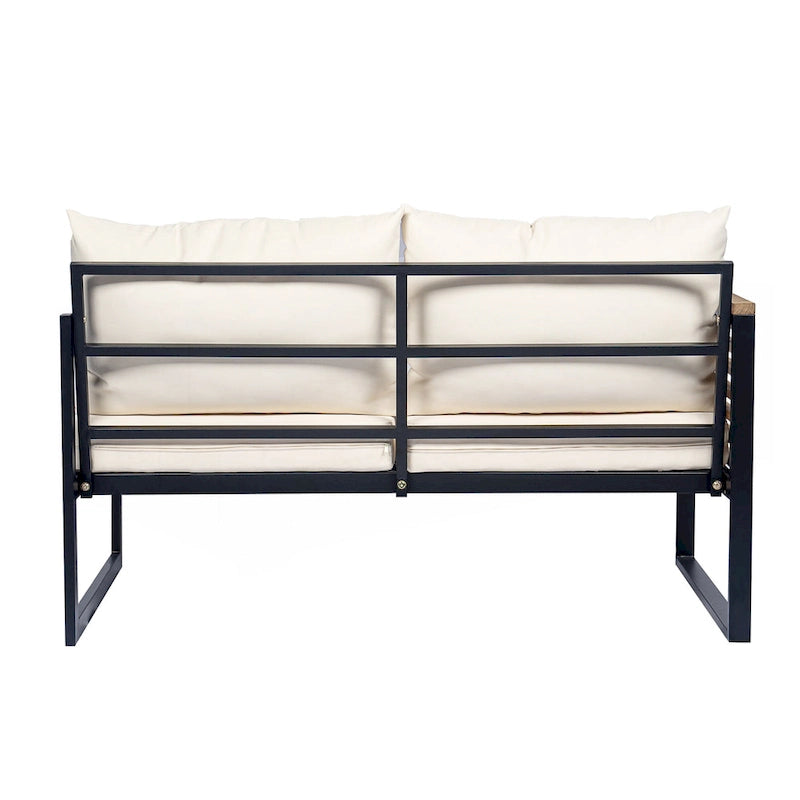 Outdoor 4-piece Acacia Wood and Metal Patio Sofa Corner Set