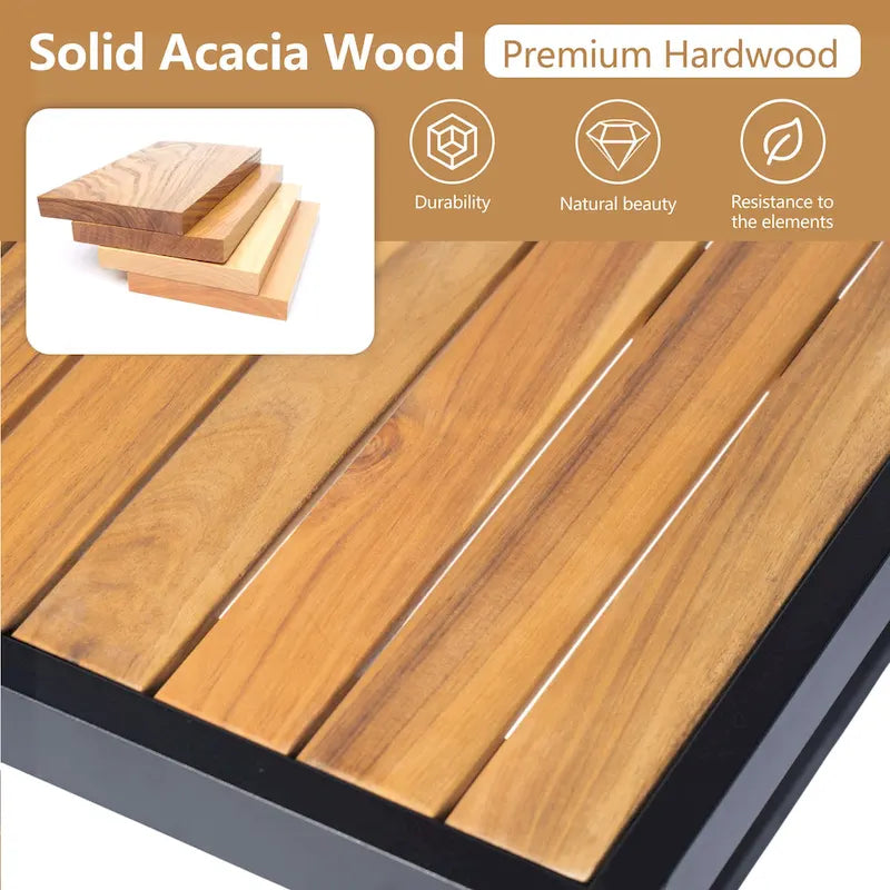 Outdoor 4-piece Acacia Wood and Metal Patio Sofa Corner Set