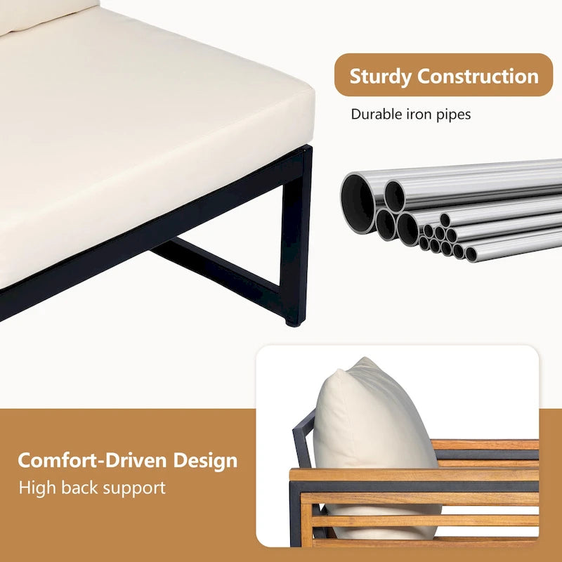 Outdoor 4-piece Acacia Wood and Metal Patio Sofa Corner Set