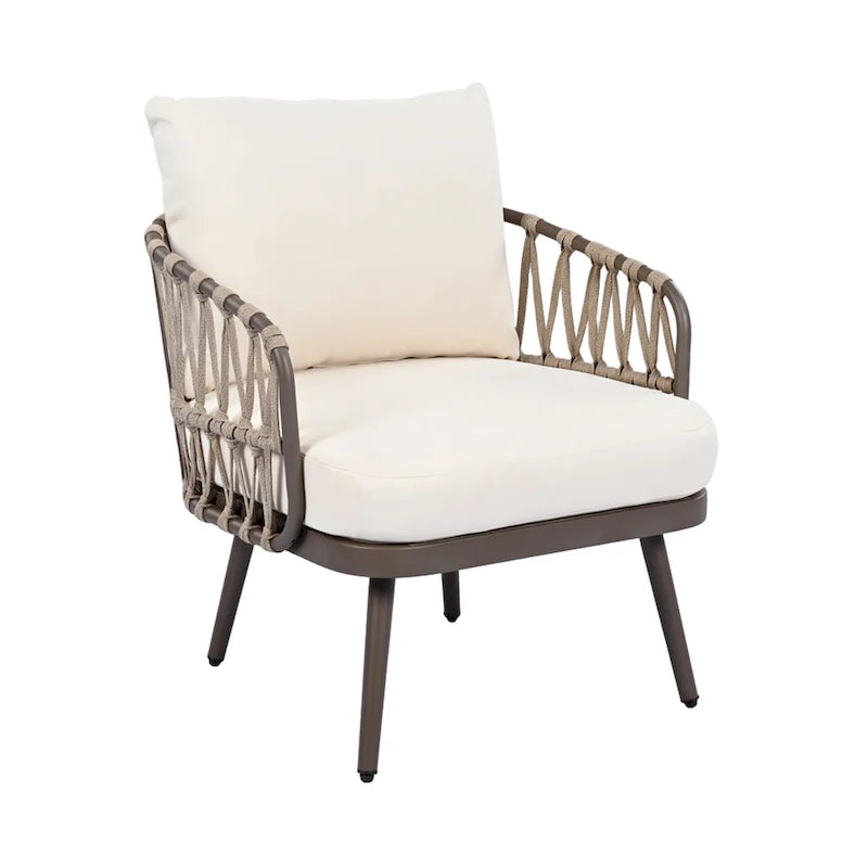 Roomfitters 4-Piece Outdoor Patio Conversation Set with Woven Rope Backrest, Cushions and Metal Frame Chairs