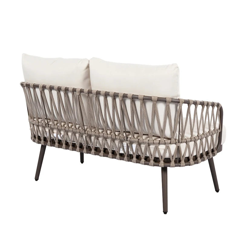 Roomfitters 4-Piece Outdoor Patio Conversation Set with Woven Rope Backrest, Cushions and Metal Frame Chairs