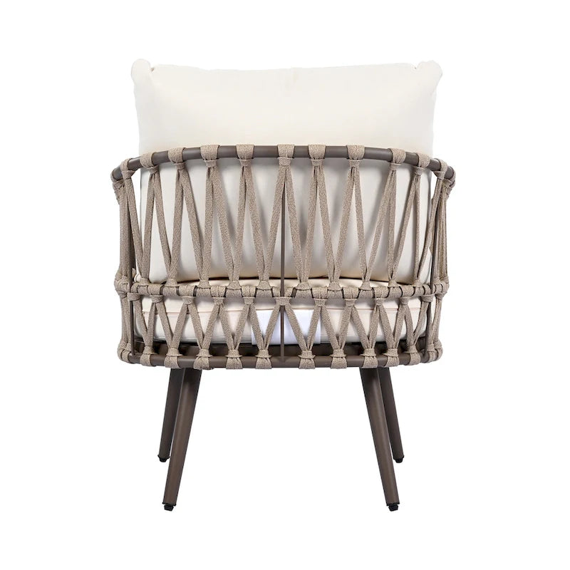 Roomfitters 4-Piece Outdoor Patio Conversation Set with Woven Rope Backrest, Cushions and Metal Frame Chairs