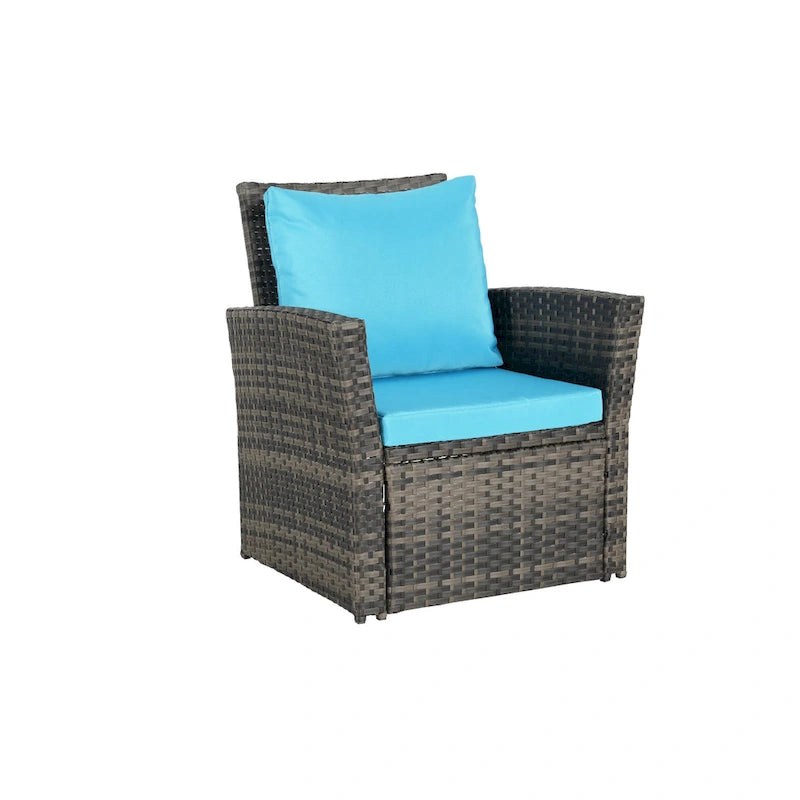 4-Piece Rattan Conversation Sofa Set with Glass Table