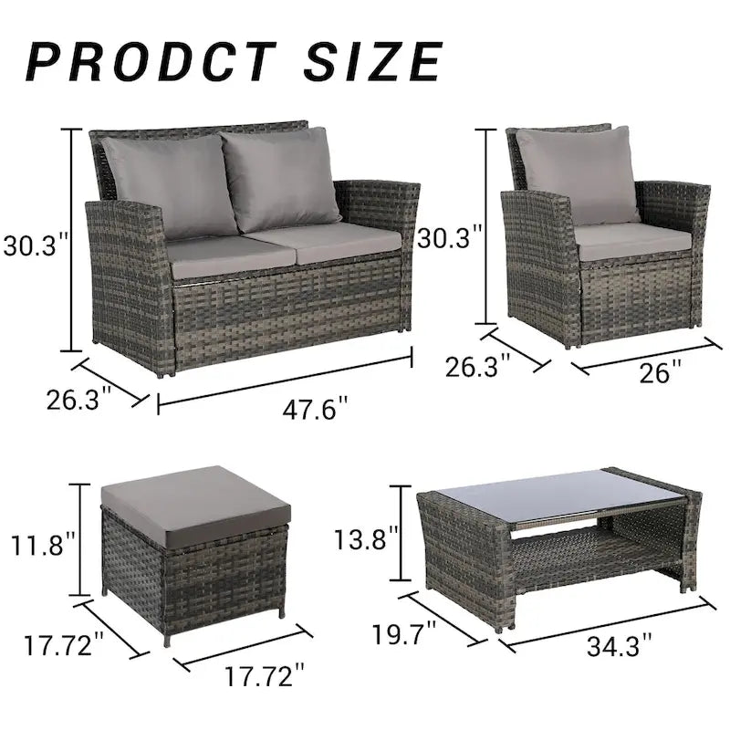 6-Piece Outdoor Patio Rattan Sectional Sofa Set with Glass Table
