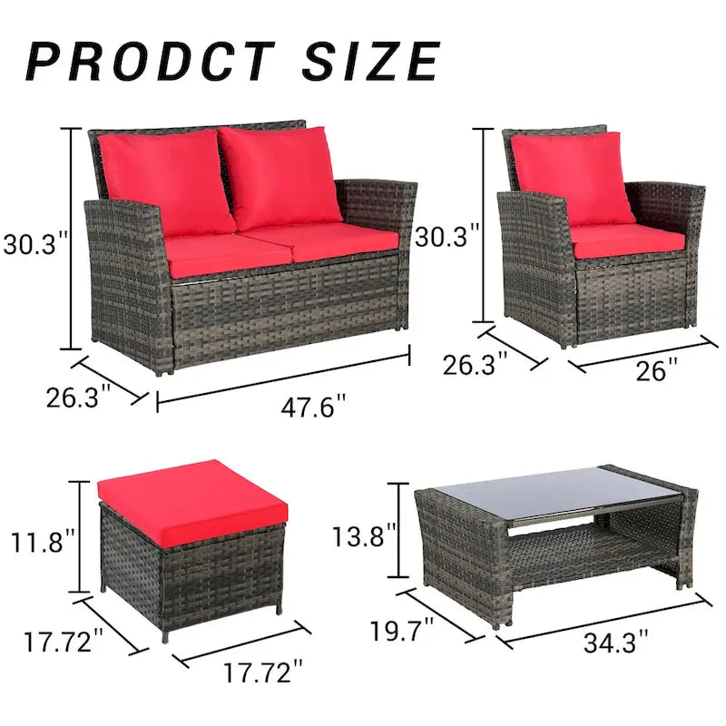 6-Piece Outdoor Patio Rattan Sectional Sofa Set with Glass Table