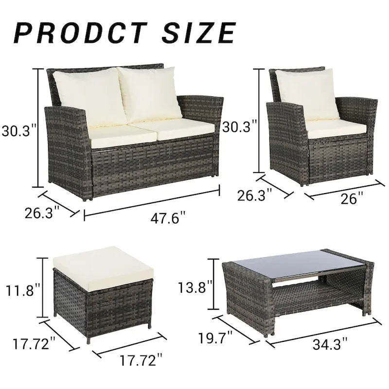 6-Piece Outdoor Patio Rattan Sectional Sofa Set with Glass Table