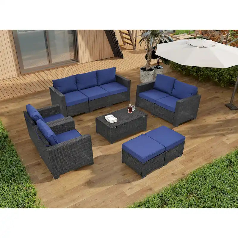 10-Piece Rattan Sectional Sofa Set with Storage Table & Waterproof Cushions