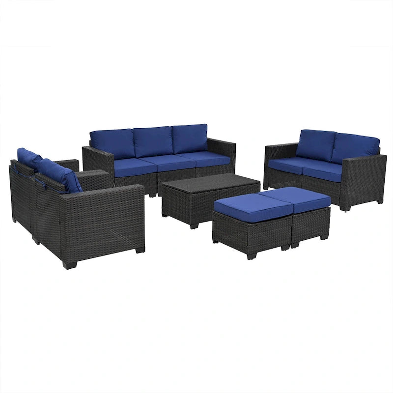 10-Piece Rattan Sectional Sofa Set with Storage Table & Waterproof Cushions
