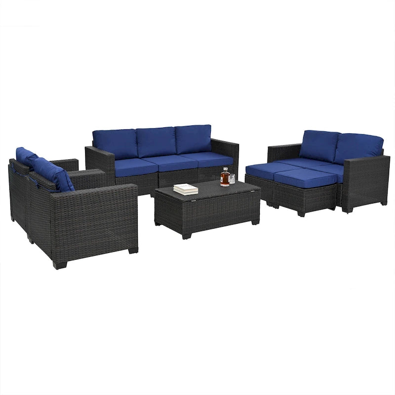 10-Piece Rattan Sectional Sofa Set with Storage Table & Waterproof Cushions