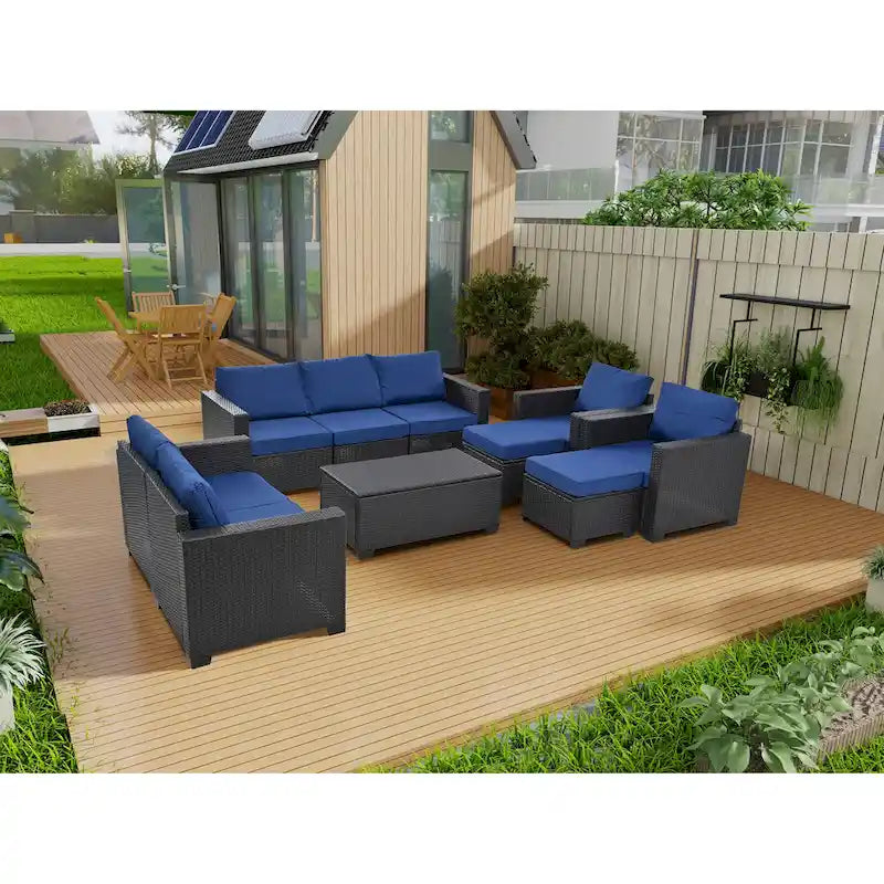 10-Piece Rattan Sectional Sofa Set with Storage Table & Waterproof Cushions