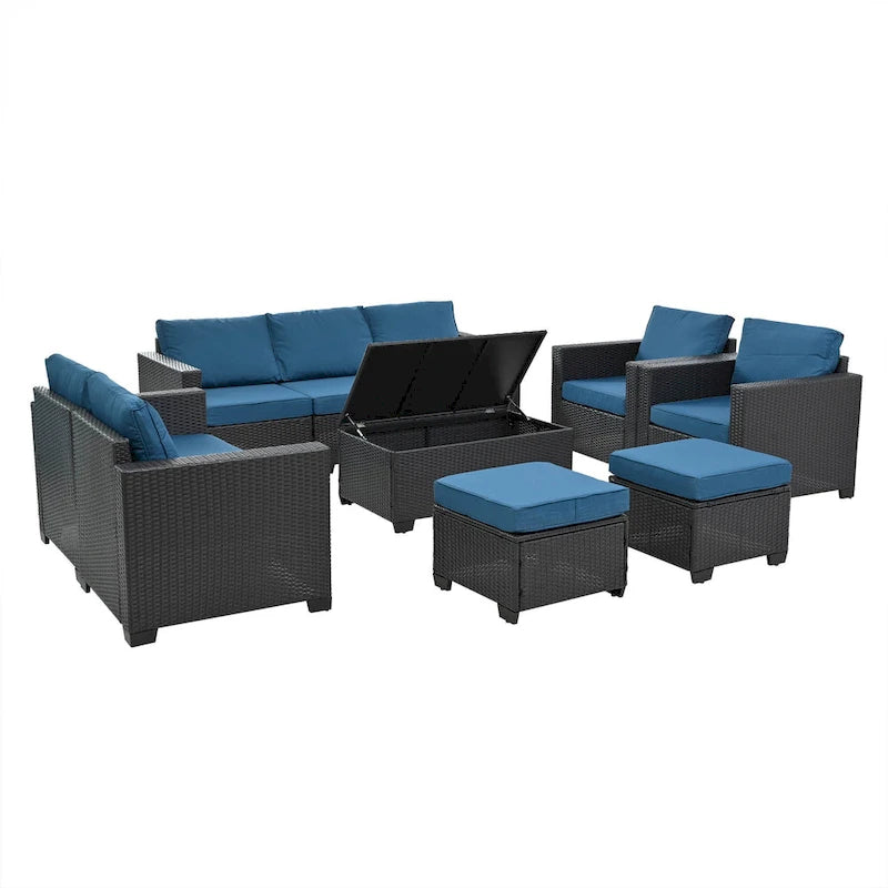 10-Piece Rattan Sectional Sofa Set with Storage Table & Waterproof Cushions