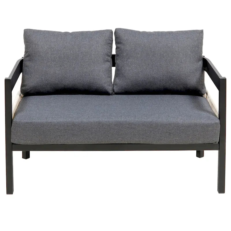 Roomfitters Multi-Person Outdoor Iron Sofa Set with Table, Rattan Decoration, Waterproof, Rust-Proof for Garden, Lawn