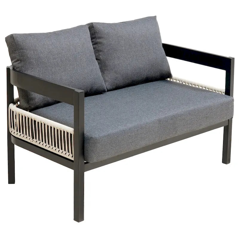 Roomfitters Multi-Person Outdoor Iron Sofa Set with Table, Rattan Decoration, Waterproof, Rust-Proof for Garden, Lawn