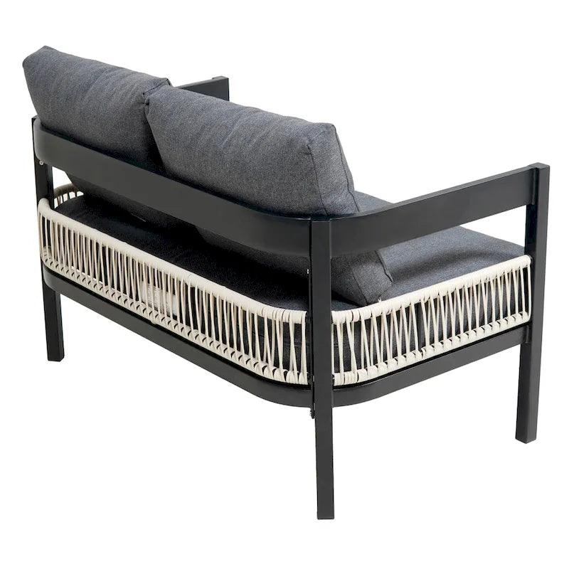 Roomfitters Multi-Person Outdoor Iron Sofa Set with Table, Rattan Decoration, Waterproof, Rust-Proof for Garden, Lawn