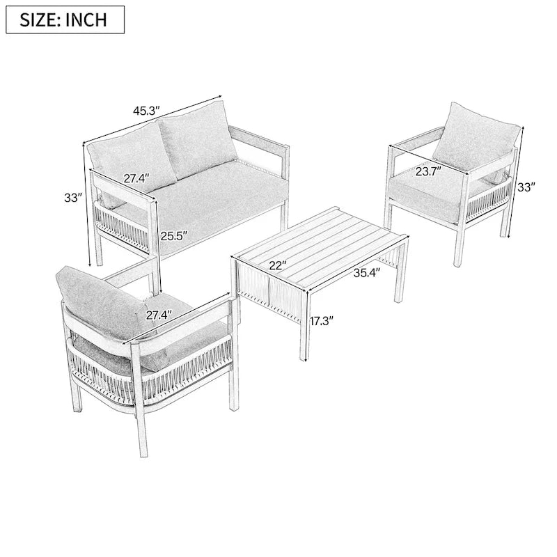 Roomfitters Multi-Person Outdoor Iron Sofa Set with Table, Rattan Decoration, Waterproof, Rust-Proof for Garden, Lawn