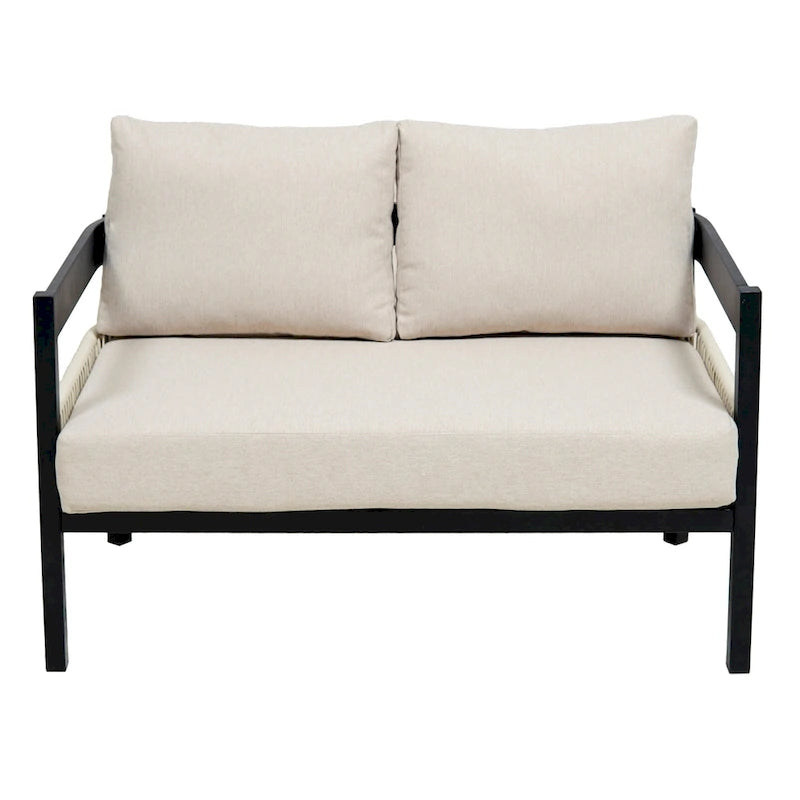 Roomfitters Multi-Person Outdoor Iron Sofa Set with Table, Rattan Decoration, Waterproof, Rust-Proof for Garden, Lawn