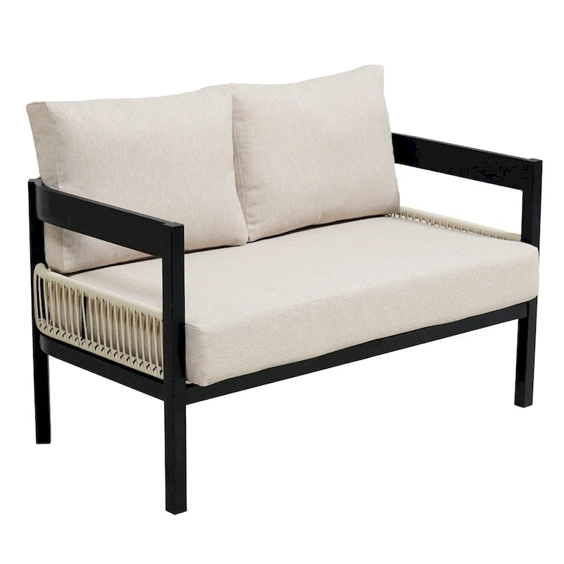 Roomfitters Multi-Person Outdoor Iron Sofa Set with Table, Rattan Decoration, Waterproof, Rust-Proof for Garden, Lawn