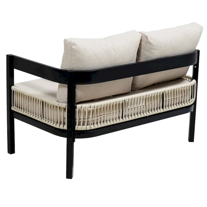 Roomfitters Multi-Person Outdoor Iron Sofa Set with Table, Rattan Decoration, Waterproof, Rust-Proof for Garden, Lawn