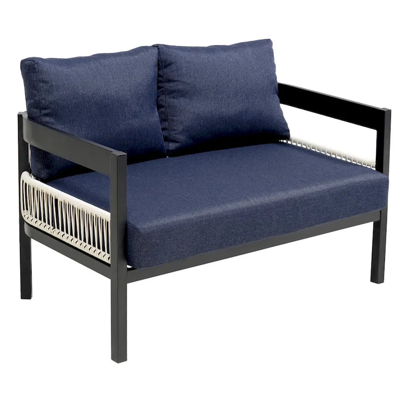 Roomfitters Multi-Person Outdoor Iron Sofa Set with Table, Rattan Decoration, Waterproof, Rust-Proof for Garden, Lawn