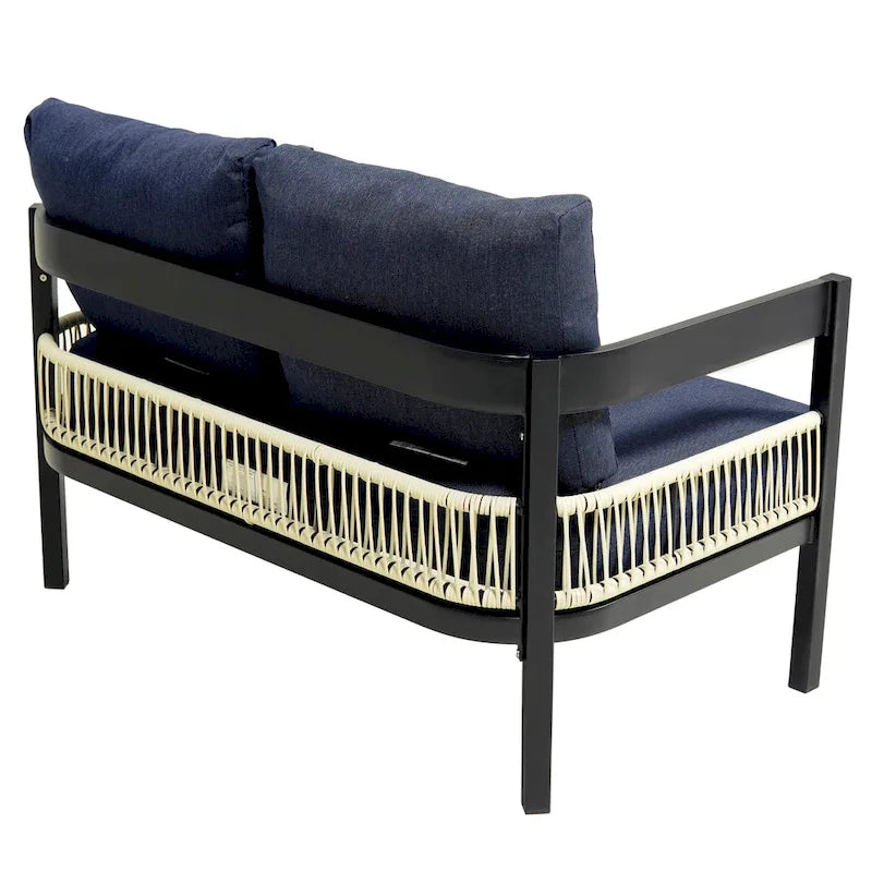 Roomfitters Multi-Person Outdoor Iron Sofa Set with Table, Rattan Decoration, Waterproof, Rust-Proof for Garden, Lawn