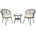 Roomfitters Outdoor Leisure Set, 2 Rattan Single Chairs with Glass Round Table for Patios, Balconies, Courtyards