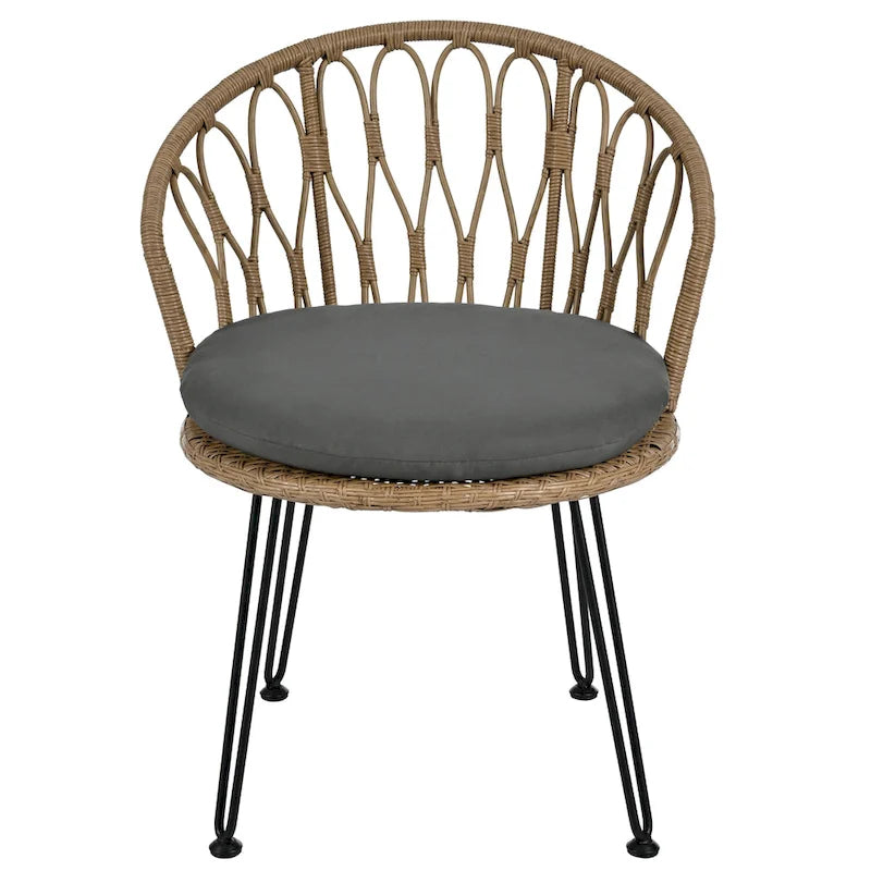 Roomfitters Outdoor Leisure Set, 2 Rattan Single Chairs with Glass Round Table for Patios, Balconies, Courtyards