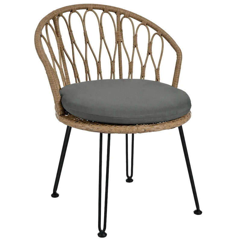 Roomfitters Outdoor Leisure Set, 2 Rattan Single Chairs with Glass Round Table for Patios, Balconies, Courtyards