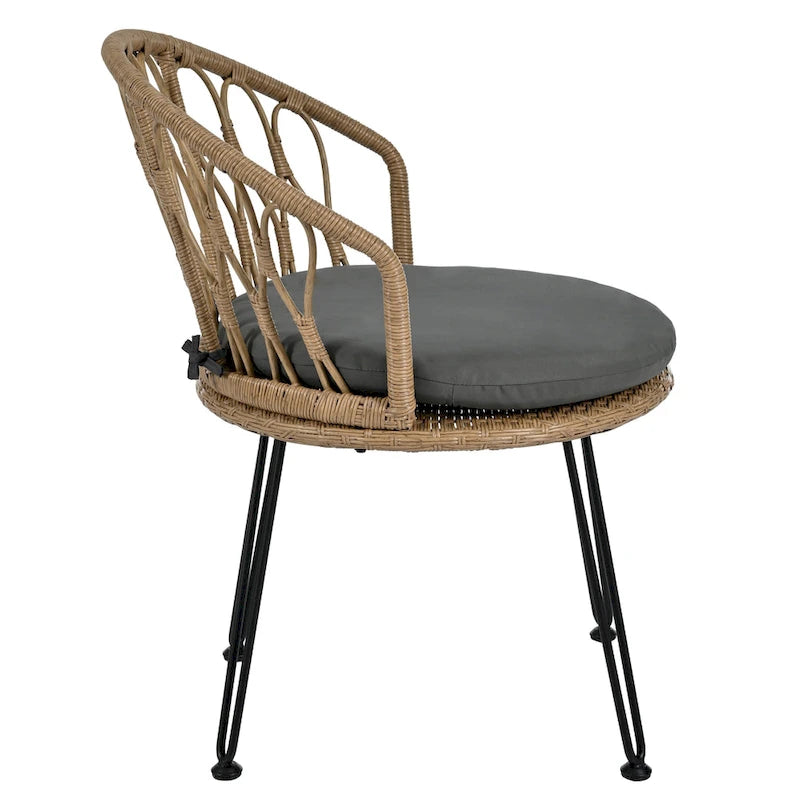 Roomfitters Outdoor Leisure Set, 2 Rattan Single Chairs with Glass Round Table for Patios, Balconies, Courtyards