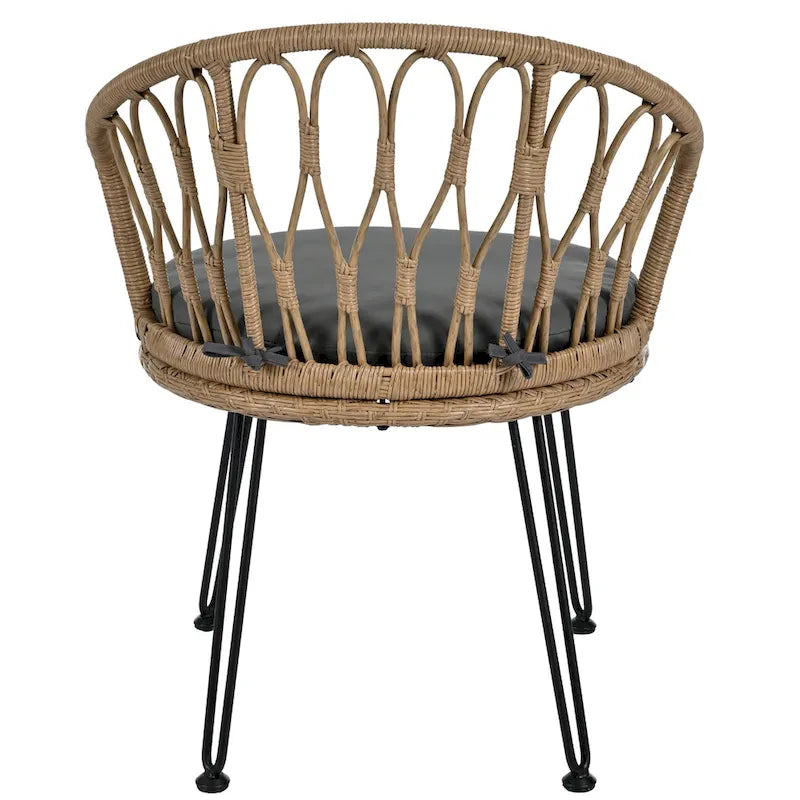 Roomfitters Outdoor Leisure Set, 2 Rattan Single Chairs with Glass Round Table for Patios, Balconies, Courtyards