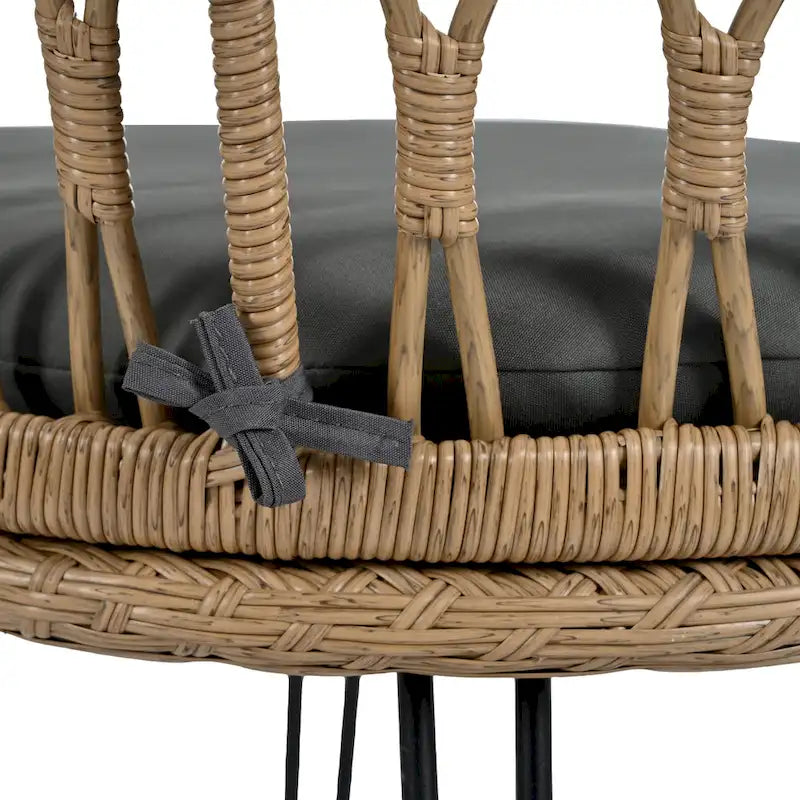 Roomfitters Outdoor Leisure Set, 2 Rattan Single Chairs with Glass Round Table for Patios, Balconies, Courtyards