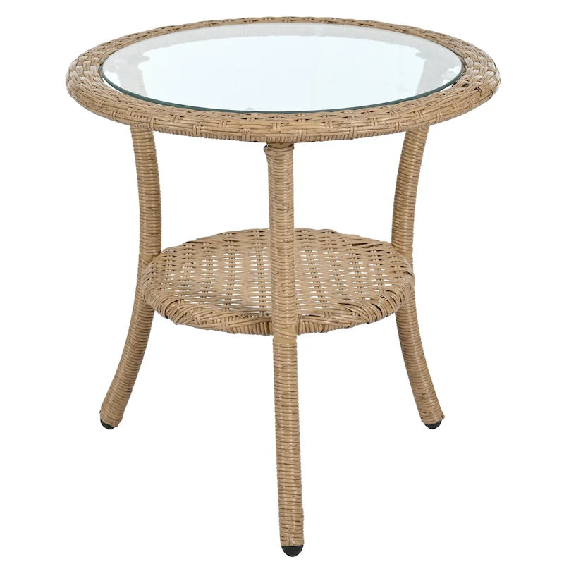 Roomfitters Outdoor Leisure Set, 2 Rattan Single Chairs with Glass Round Table for Patios, Balconies, Courtyards