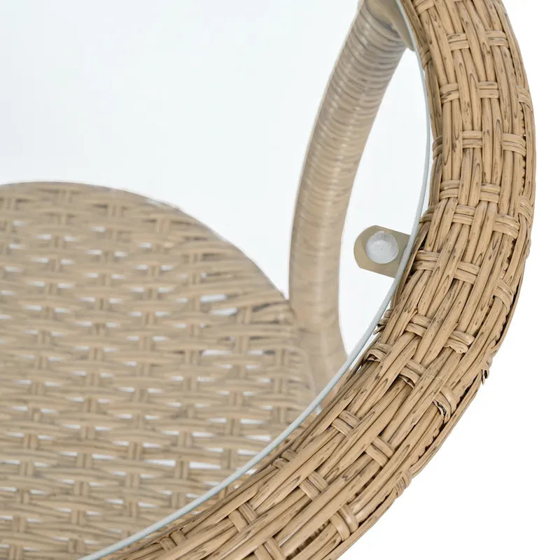 Roomfitters Outdoor Leisure Set, 2 Rattan Single Chairs with Glass Round Table for Patios, Balconies, Courtyards