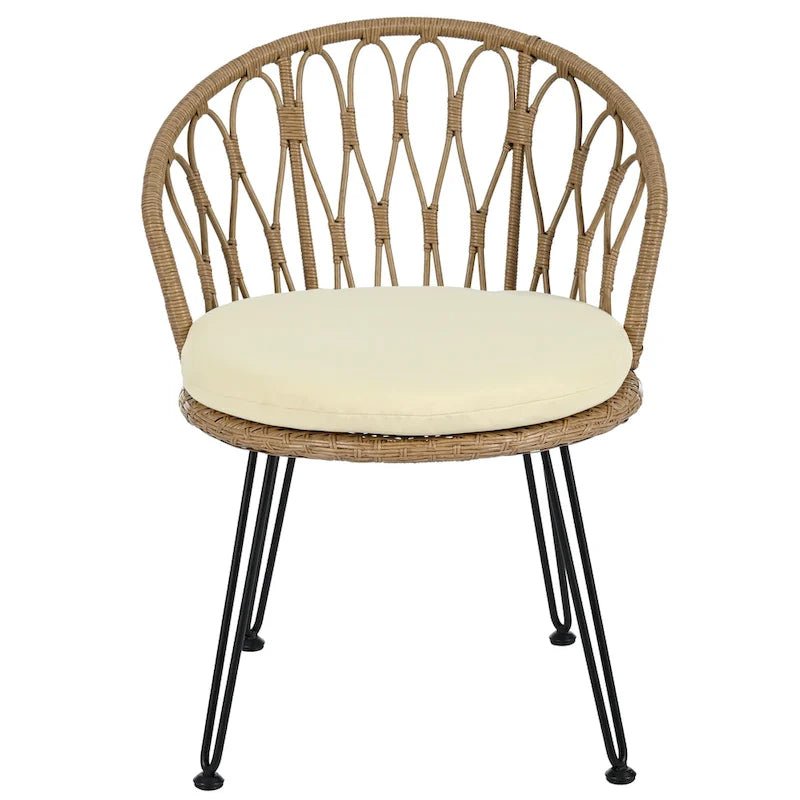 Roomfitters Outdoor Leisure Set, 2 Rattan Single Chairs with Glass Round Table for Patios, Balconies, Courtyards