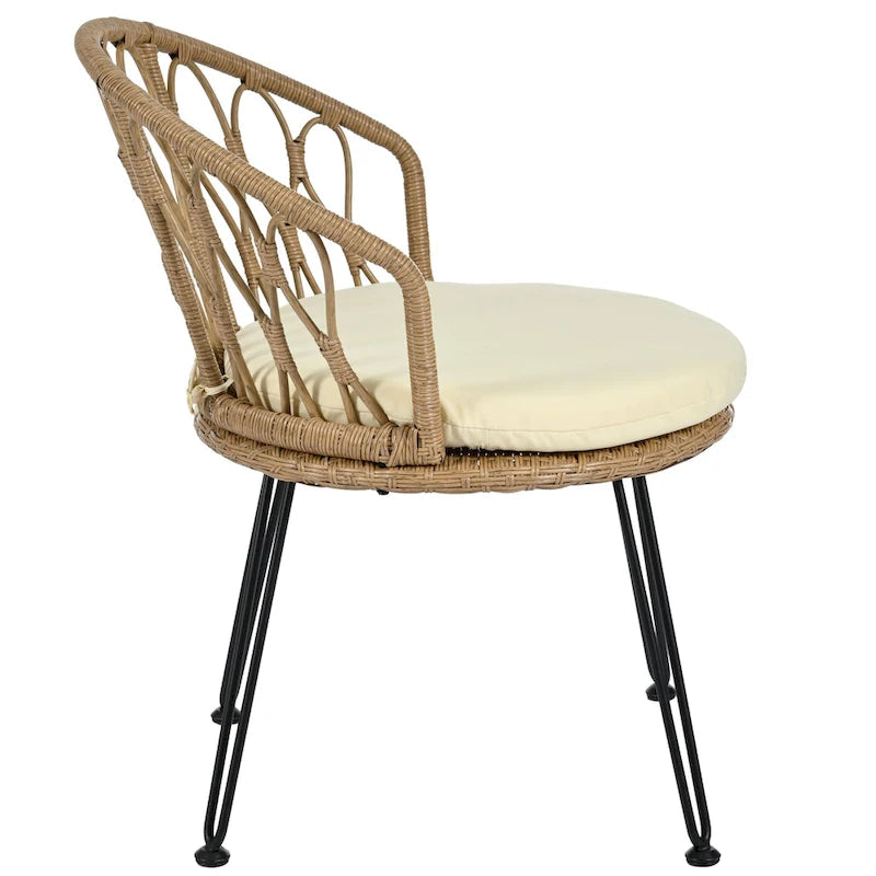 Roomfitters Outdoor Leisure Set, 2 Rattan Single Chairs with Glass Round Table for Patios, Balconies, Courtyards