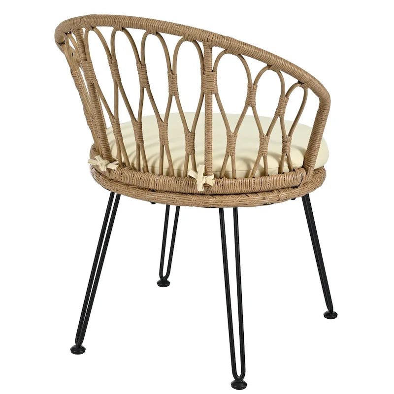 Roomfitters Outdoor Leisure Set, 2 Rattan Single Chairs with Glass Round Table for Patios, Balconies, Courtyards