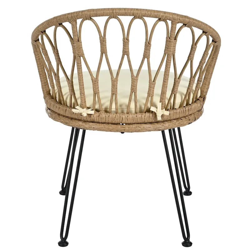 Roomfitters Outdoor Leisure Set, 2 Rattan Single Chairs with Glass Round Table for Patios, Balconies, Courtyards